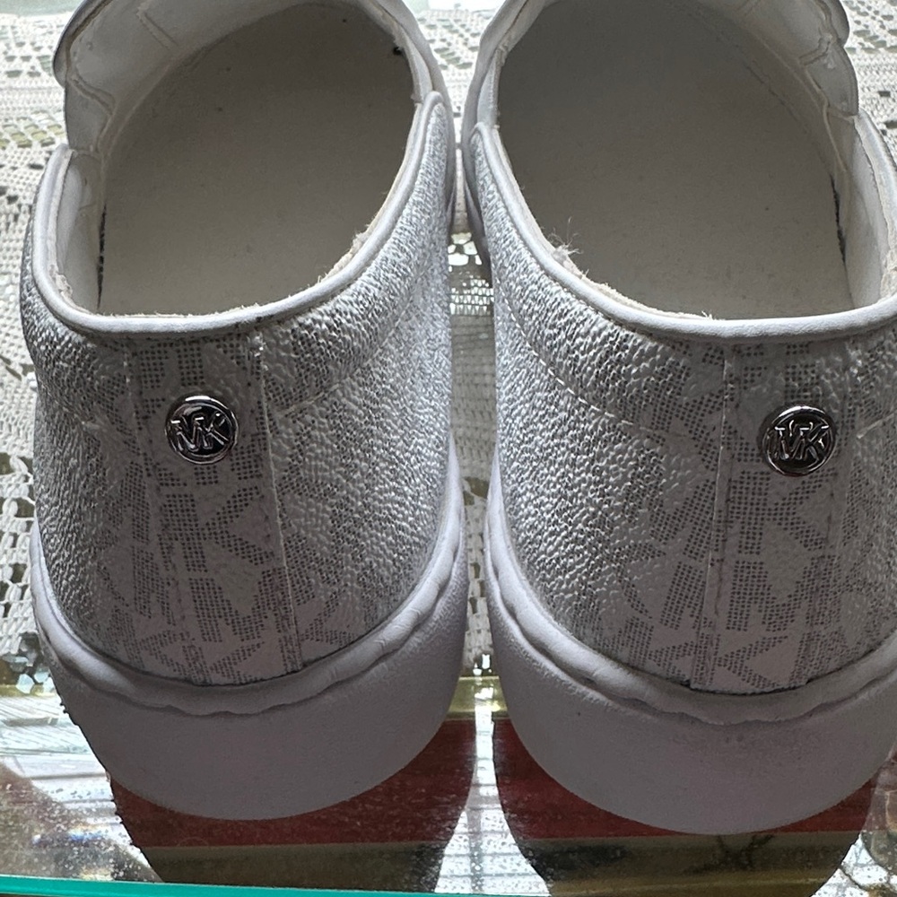 Michael Kors Silver Metallic Logo Slip-On Sneakers - Picture 2 of 5